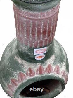 Gardeco Plumas Green Mexican Clay Chimenea Fire Pit Garden Heater Large