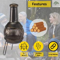 Garden Chimenea Patio Heater Log Burner Large Black Steel Fire Pit Outdoor