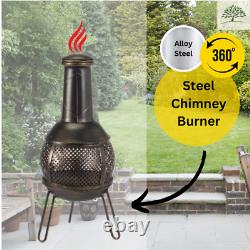 Garden Chimenea Patio Heater Log Burner Large Black Steel Fire Pit Outdoor