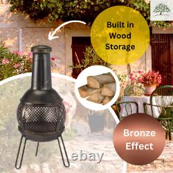 Garden Chimenea Patio Heater Log Burner Large Black Steel Fire Pit Outdoor