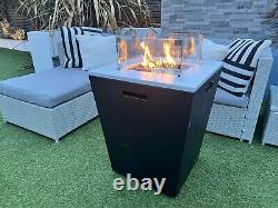 Garden Furniture Gas Powered Black Fire Pit Rain Cover Included Stainless Steel