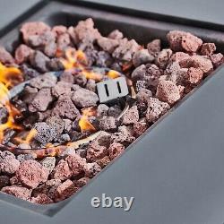 Garden Gas Fire Pit Outdoor Table Heater with Lava Rocks and Waterproof Cover