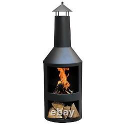 Garden Patio Log Burner Wood Fire Pit Heater Chiminea With Steel Chimney LARGE