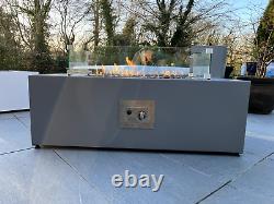 Gas Fire Pit Grey + Glass Wind Guard