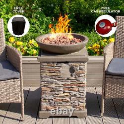 Gas Fire Pit Stone Home Outdoor Garden Patio Heater Burner Adjustable Flame