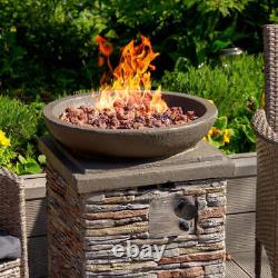 Gas Fire Pit Stone Home Outdoor Garden Patio Heater Burner Adjustable Flame