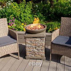 Gas Fire Pit Stone Home Outdoor Garden Patio Heater Burner Adjustable Flame