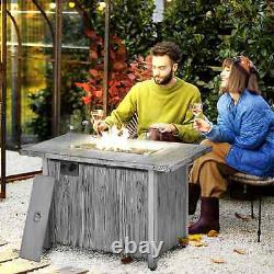 Gas Fire Pit Table Dining 4-6 Person Outdoor Heater Glass Cover Adjustable Flame