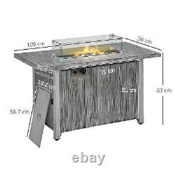 Gas Fire Pit Table Dining 4-6 Person Outdoor Heater Glass Cover Adjustable Flame