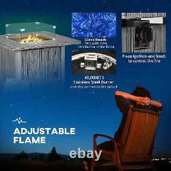 Gas Fire Pit Table Dining 4-6 Person Outdoor Heater Glass Cover Adjustable Flame