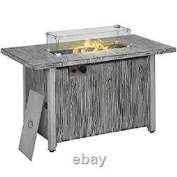 Gas Fire Pit Table Dining 4-6 Person Outdoor Heater Glass Cover Adjustable Flame