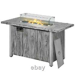 Gas Fire Pit Table Dining 4-6 Person Outdoor Heater Glass Cover Adjustable Flame