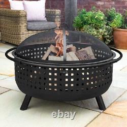 Harrier Woven Outdoor Fire Pit 42in LARGE FIRE BOWL + Spark Screen & Poker