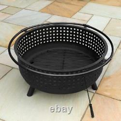 Harrier Woven Outdoor Fire Pit 42in LARGE FIRE BOWL + Spark Screen & Poker