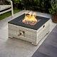 Icarus Rattan Firepit Coffee Table In Dove Grey With Iron Top