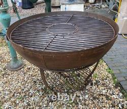 Iron Indian Kadai Fire Pit Bowl 100cm Diameter with Stand & BBQ Cooking Grill