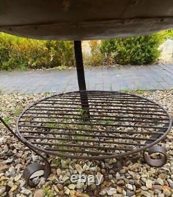 Iron Indian Kadai Fire Pit Bowl 100cm Diameter with Stand & BBQ Cooking Grill