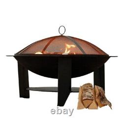 Large Cast Iron Fire Pit with BBQ Grill Black 74cm x 74cm x 50cm