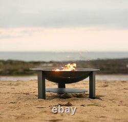 Large Cast Iron Fire Pit with BBQ Grill Black 74cm x 74cm x 50cm