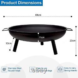 Large Round Steel Fire Pit Garden Patio Camping Heater Burner Bowl BBQ Gril