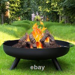 Large Round Steel Fire Pit Garden Patio Camping Heater Burner Bowl BBQ Gril