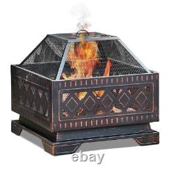 Lattice Firepit BBQ Brazier Garden Stove Patio Heater Mesh Grill Poker Outdoor