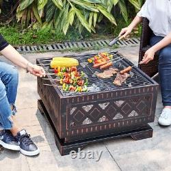 Lattice Firepit BBQ Brazier Garden Stove Patio Heater Mesh Grill Poker Outdoor