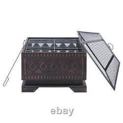 Lattice Firepit BBQ Brazier Garden Stove Patio Heater Mesh Grill Poker Outdoor