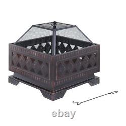 Lattice Firepit BBQ Brazier Garden Stove Patio Heater Mesh Grill Poker Outdoor