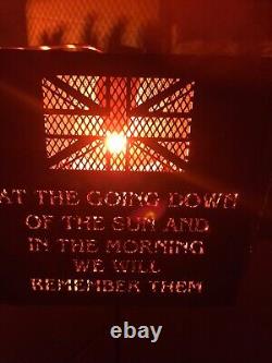 Lest We Forget soldier hexagonal fire pit going down of the sun