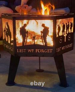 Lest We Forget soldier hexagonal fire pit going down of the sun