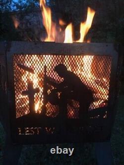 Lest We Forget soldier hexagonal fire pit going down of the sun