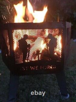 Lest We Forget soldier hexagonal fire pit natural finish with grill