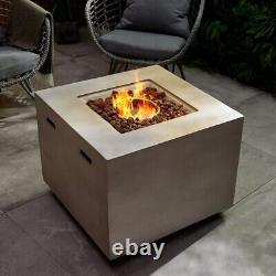 Light Grey Gas Fire Pit Square Firepit with Regulator Hose Handles MgO Material