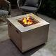 Light Grey Gas Fire Pit Square Firepit With Regulator Hose Handles Mgo Material