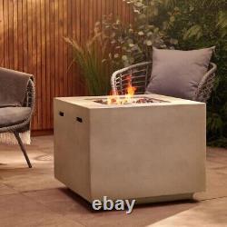 Light Grey Gas Fire Pit Square Firepit with Regulator Hose Handles MgO Material