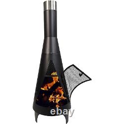 Metal Chiminea Fire Pit Garden Patio Heater Tall Black Steel Metal Wood Burner