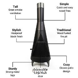 Metal Chiminea Fire Pit Garden Patio Heater Tall Black Steel Metal Wood Burner