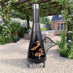 Metal Chiminea Fire Pit Garden Patio Heater Tall Black Steel Metal Wood Burner