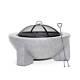 Mgo Fire Pit, Round With Bbq Grill, Ø75cm Light Grey