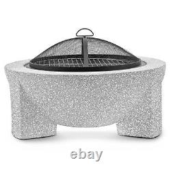 MgO Fire Pit, Round with BBQ Grill, Ø75cm Light Grey