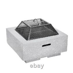 MgO Fire Pit, Square with BBQ Grill & Poker Light Grey