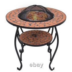 Mosaic Fire Pit Table Ceramic Barbecue BBQ Table Outdoor Fireplace vidaXL