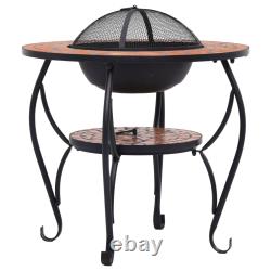 Mosaic Fire Pit Table Ceramic Barbecue BBQ Table Outdoor Fireplace vidaXL