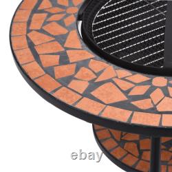 Mosaic Fire Pit Table Ceramic Barbecue BBQ Table Outdoor Fireplace vidaXL