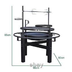 Outdoor Charcoal Bbq Grill With Rotisserie Barbecue Hot Spit Roast Fire Pit Bowl