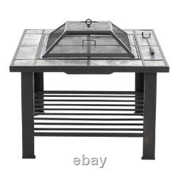 Outdoor Fire Pit BBQ Grill Garden Table Patio Heater Stove Burner Log Shelf UK