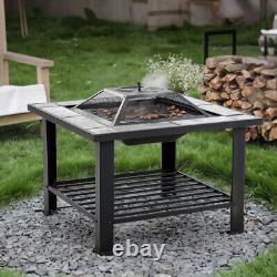 Outdoor Fire Pit BBQ Grill Garden Table Patio Heater Stove Burner Log Shelf UK