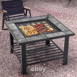 Outdoor Fire Pit BBQ Grill Garden Table Patio Heater Stove Burner Log Shelf UK