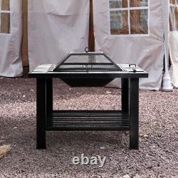 Outdoor Fire Pit BBQ Grill Garden Table Patio Heater Stove Burner Log Shelf UK